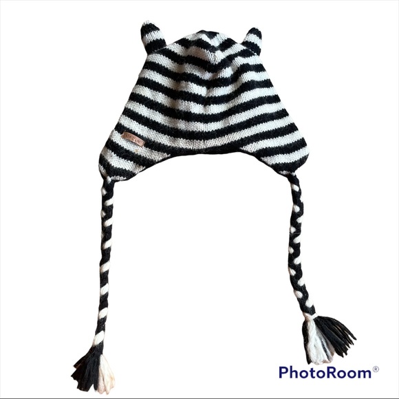 Wool Zebra Cozy Hat with Braids - Picture 3 of 7